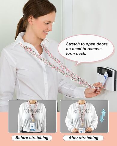 Scrunchie Lanyard for ID Badge Holder, Cute Teacher Lanyard for Women with 2 Card Clear Badge Holder (Pink Floral) in Kuwait