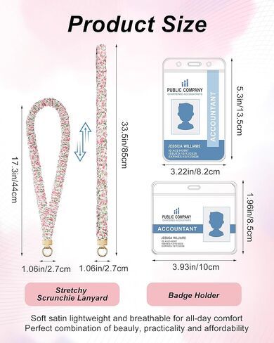 Scrunchie Lanyard for ID Badge Holder, Cute Teacher Lanyard for Women with 2 Card Clear Badge Holder (Pink Floral) in Kuwait