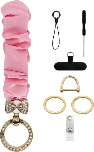 Scrunchie Lanyard for ID Badge Holder, Cute Teacher Lanyard for Women with 2 Card Clear Badge Holder (Pink Floral) in Kuwait