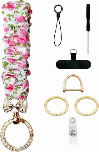 Scrunchie Lanyard for ID Badge Holder, Cute Teacher Lanyard for Women with 2 Card Clear Badge Holder (Pink Floral) in Kuwait