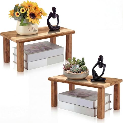 RattanView 2 Pcs Extra Large 15 Inches Acacia Wooden Riser Wooden Countertop Organizer Display Shelf for Top of Desk Home Office Bathroom Coffee Table Display Stand in Saudi Arabia