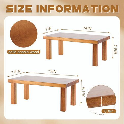 RattanView 2 Pcs Extra Large 15 Inches Acacia Wooden Riser Wooden Countertop Organizer Display Shelf for Top of Desk Home Office Bathroom Coffee Table Display Stand in Saudi Arabia