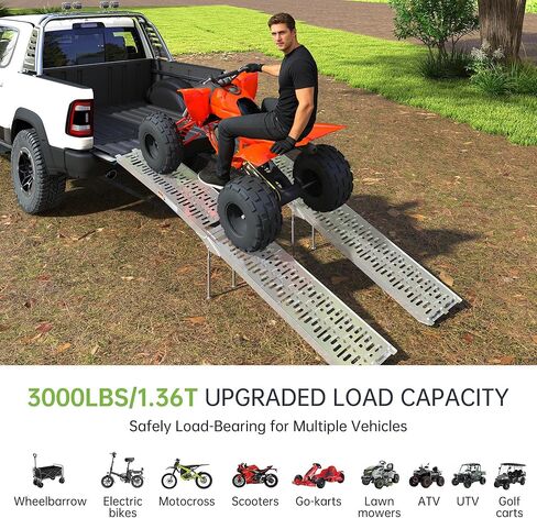 7.5 FT Aluminum Folding Loading Ramps, 3000lb Capacity Truck Ramps for ATV/UTV, Motorcycle, Lawn Mower, Golf Carts, Dirt Bike, with Adjustable Height Support Rods and Rubber Handles, 2PC Set in Saudi Arabia
