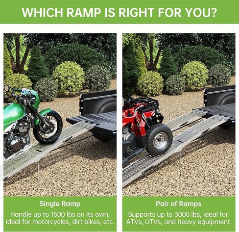 7.5 FT Aluminum Folding Loading Ramps, 3000lb Capacity Truck Ramps for ATV/UTV, Motorcycle, Lawn Mower, Golf Carts, Dirt Bike, with Adjustable Height Support Rods and Rubber Handles, 2PC Set in Saudi Arabia