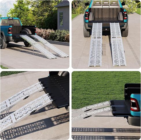 7.5 FT Aluminum Folding Loading Ramps, 3000lb Capacity Truck Ramps for ATV/UTV, Motorcycle, Lawn Mower, Golf Carts, Dirt Bike, with Adjustable Height Support Rods and Rubber Handles, 2PC Set in Saudi Arabia