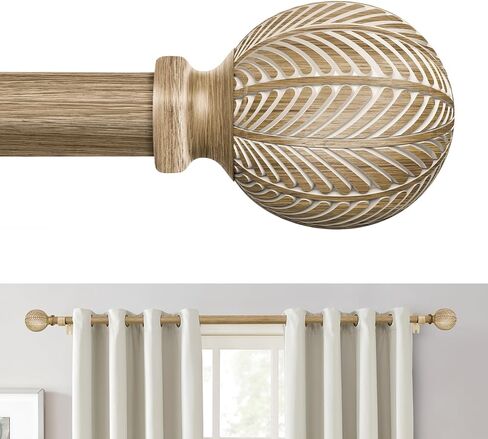 قضبان ستارة خشبية بوهو للنوافذ من 48 إلى 84 بوصة، قضيب ستارة ريفي قابل للتعديل مقاس 1 بوصة مع تشطيبات من الحبوب الخشبية المقلدة، قضبان ستائر مزخرفة شديدة التحمل للمزرعة، 36-88 بوصة، خشب مقاوم للطقس in Kuwait