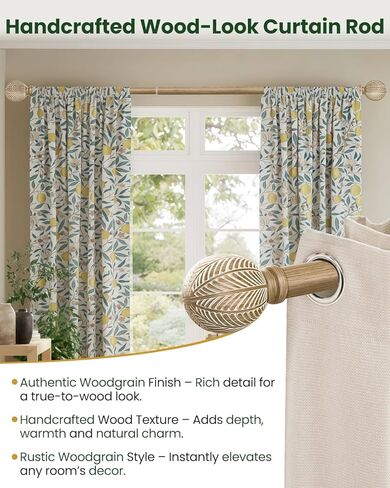 قضبان ستارة خشبية بوهو للنوافذ من 48 إلى 84 بوصة، قضيب ستارة ريفي قابل للتعديل مقاس 1 بوصة مع تشطيبات من الحبوب الخشبية المقلدة، قضبان ستائر مزخرفة شديدة التحمل للمزرعة، 36-88 بوصة، خشب مقاوم للطقس in Kuwait