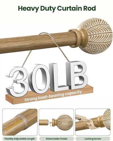 قضبان ستارة خشبية بوهو للنوافذ من 48 إلى 84 بوصة، قضيب ستارة ريفي قابل للتعديل مقاس 1 بوصة مع تشطيبات من الحبوب الخشبية المقلدة، قضبان ستائر مزخرفة شديدة التحمل للمزرعة، 36-88 بوصة، خشب مقاوم للطقس in Kuwait