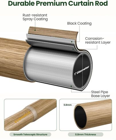 قضبان ستارة خشبية بوهو للنوافذ من 48 إلى 84 بوصة، قضيب ستارة ريفي قابل للتعديل مقاس 1 بوصة مع تشطيبات من الحبوب الخشبية المقلدة، قضبان ستائر مزخرفة شديدة التحمل للمزرعة، 36-88 بوصة، خشب مقاوم للطقس in Kuwait