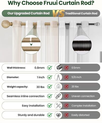 قضبان ستارة خشبية بوهو للنوافذ من 48 إلى 84 بوصة، قضيب ستارة ريفي قابل للتعديل مقاس 1 بوصة مع تشطيبات من الحبوب الخشبية المقلدة، قضبان ستائر مزخرفة شديدة التحمل للمزرعة، 36-88 بوصة، خشب مقاوم للطقس in Kuwait