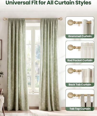 قضبان ستارة خشبية بوهو للنوافذ من 48 إلى 84 بوصة، قضيب ستارة ريفي قابل للتعديل مقاس 1 بوصة مع تشطيبات من الحبوب الخشبية المقلدة، قضبان ستائر مزخرفة شديدة التحمل للمزرعة، 36-88 بوصة، خشب مقاوم للطقس in Kuwait