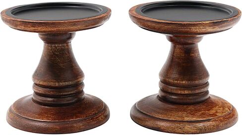 Hosley Set of 2 Wood Pillar Candle Holders 5 Inch High Ideal Gift for Weddings Bridal Party Spa Reiki Meditation Votive LED Pillar Candle Gardens O3 in Kuwait