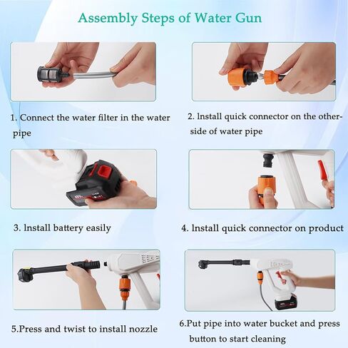 مسدس رش غسيل السيارات 48 فولت، مسدس مياه عالي الضغط مكون من 5 أقسام، مجموعة أدوات مسدس تنظيف السيارة الكهربائية المزدوجة مع فوهة 6 في 1، خرطوم 5 أمتار، محول أنابيب المياه، شاشة فلتر، غلاية رغوية in Kuwait