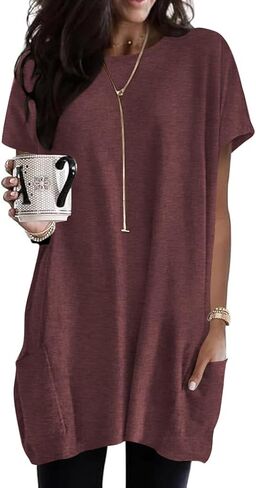 Naggoo Womens Short Sleeve Tunic Tops for Leggings Summer Casual Long Shirt with Pockets Floral Print T-Shirts in Saudi Arabia