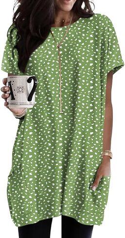 Naggoo Womens Short Sleeve Tunic Tops for Leggings Summer Casual Long Shirt with Pockets Floral Print T-Shirts in Saudi Arabia