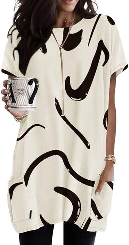 Naggoo Womens Short Sleeve Tunic Tops for Leggings Summer Casual Long Shirt with Pockets Floral Print T-Shirts in Saudi Arabia