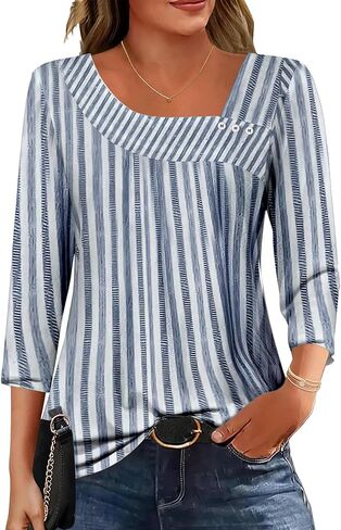 Womens 3/4 Sleeve Tops Asymmetrical Neck Summer Shirts Business Casual Blouses Fashion Clothes 2026 in Saudi Arabia
