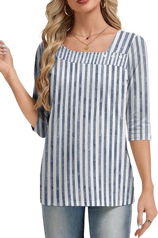 Womens 3/4 Sleeve Tops Asymmetrical Neck Summer Shirts Business Casual Blouses Fashion Clothes 2026 in Saudi Arabia
