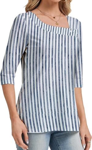 Womens 3/4 Sleeve Tops Asymmetrical Neck Summer Shirts Business Casual Blouses Fashion Clothes 2026 in Saudi Arabia