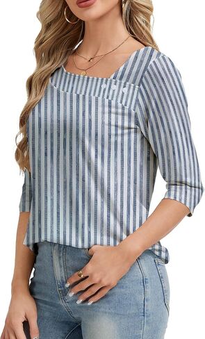 Womens 3/4 Sleeve Tops Asymmetrical Neck Summer Shirts Business Casual Blouses Fashion Clothes 2026 in Saudi Arabia