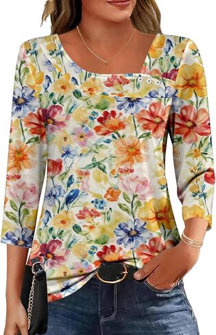 Womens 3/4 Sleeve Tops Asymmetrical Neck Summer Shirts Business Casual Blouses Fashion Clothes 2026 in Saudi Arabia