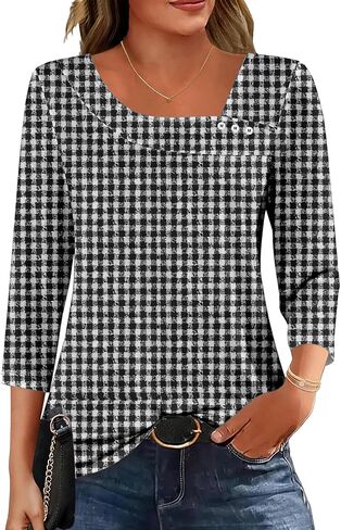 Womens 3/4 Sleeve Tops Asymmetrical Neck Summer Shirts Business Casual Blouses Fashion Clothes 2026 in Saudi Arabia