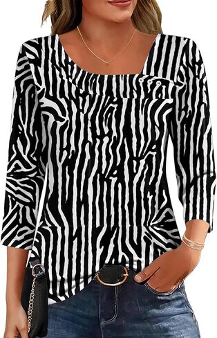 Womens 3/4 Sleeve Tops Asymmetrical Neck Summer Shirts Business Casual Blouses Fashion Clothes 2026 in Saudi Arabia