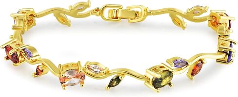 سوار متعدد الألوان من زهرة الزركونيا المكعبة، أساور تنس مطلية بالذهب عيار 14 قيراط للنساء، هدايا مجوهرات الزفاف الكلاسيكية لمقاسها 7.6 بوصة in Kuwait