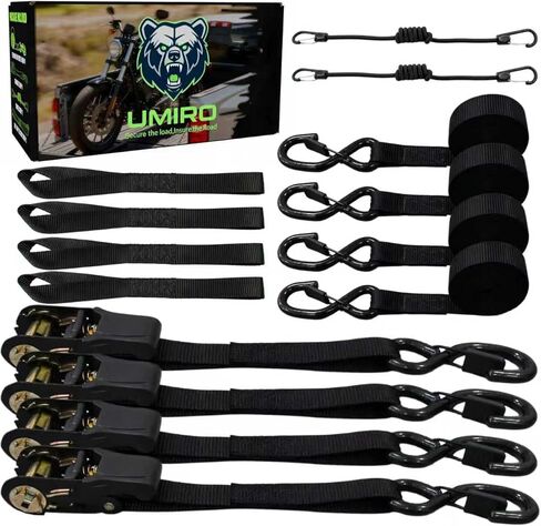 UMIRO Ratchet Tie Down Straps 4-Pack, 1 Inch x 15 Feet, 2200lbs Break Strength with Safety S Hooks, for Trucks, Cargo, Moving, Appliances, Black in Kuwait