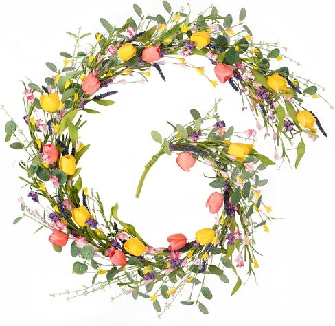 HOHOTIME 6FT إكليل زهرة التوليب مع الأوكالبتوس، فاينز زهور الربيع الاصطناعية لديكور داخلي لشرفة الزفاف، ديكور منزلي على شكل زهرة برية وهمية in Kuwait