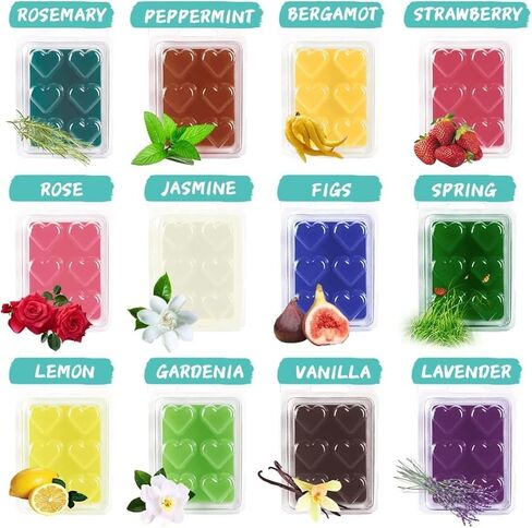 pliadvbu Scented Wax Melts Wax Heart for Scented Wax Warmer - 100% Soy Wax Melts - 12 Fragrances X 6 Heart in Kuwait