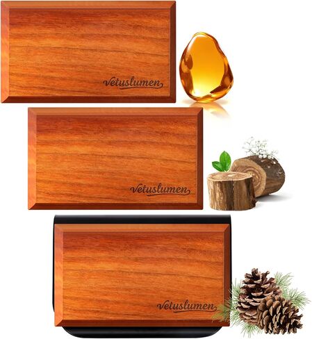 Car Air Freshener - 3 Pack (Amber-Teak-Pine) Wooden Air Freshener, Natural Essential Oil Scents, Car Accessories for Women, Smell Good Premium Automotive Gift Set - Metal Clip Included in Kuwait