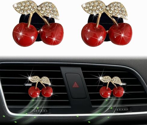 2Pcs Cherry Car Air Vent Freshener Perfume Clip, Rhinestone Air Outlet Fragrance Perfume Clip Freshener, Car Decor（Cherry Flavour） in Saudi Arabia
