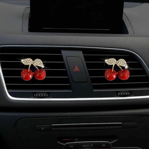 2Pcs Cherry Car Air Vent Freshener Perfume Clip, Rhinestone Air Outlet Fragrance Perfume Clip Freshener, Car Decor（Cherry Flavour） in Saudi Arabia