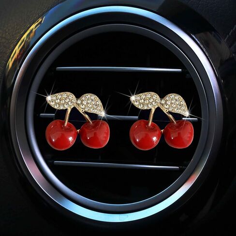 2Pcs Cherry Car Air Vent Freshener Perfume Clip, Rhinestone Air Outlet Fragrance Perfume Clip Freshener, Car Decor（Cherry Flavour） in Saudi Arabia