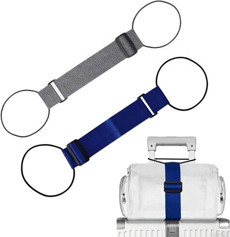 أشرطة الأمتعة حقيبة بنجي، أشرطة موصلات الأمتعة للحقائب، حزام مرن ملون قابل للتعديل 2 حزمة، ملحقات حقيبة السفر. (أزرق رمادي) in Kuwait