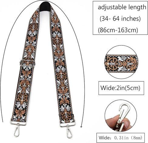 Crossbody Straps Gunmetal Hardware for Purses Purse Strap 2" Wide Shoulder Strap Adjustable Replacement,Retro JacSuard Embroidery for Shoulder Bags in Saudi Arabia