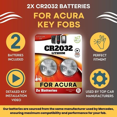 بطاريات Key Fob لـ Acura (عبوتان) CR2032 - ADX، ILX، Integra، MDX، NSX، RDX، RL، RLX، TL، TLX، ZDX - مجموعة استبدال بطارية Acura Key Fob in Saudi Arabia