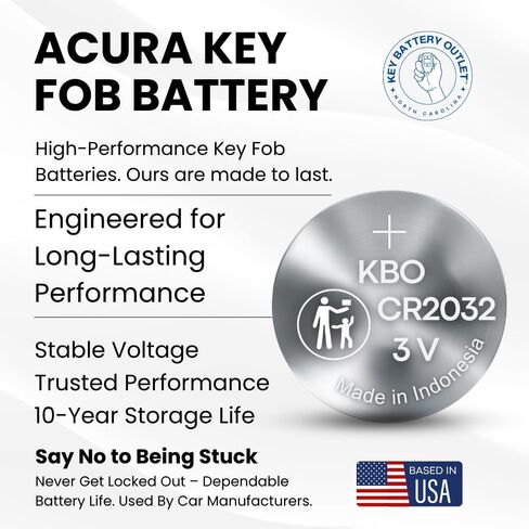 بطاريات Key Fob لـ Acura (عبوتان) CR2032 - ADX، ILX، Integra، MDX، NSX، RDX، RL، RLX، TL، TLX، ZDX - مجموعة استبدال بطارية Acura Key Fob in Saudi Arabia