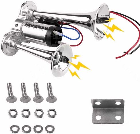 Upgraded 12V 600DB Air Horn Dual Trumpets, Super Loud Dual Electric Air Horns with Air Compressor, Air Horns for Vehicles Trucks, SUVs, Pickup, Lorries, Boats (Sliver) in Kuwait