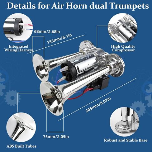 Upgraded 12V 600DB Air Horn Dual Trumpets, Super Loud Dual Electric Air Horns with Air Compressor, Air Horns for Vehicles Trucks, SUVs, Pickup, Lorries, Boats (Sliver) in Kuwait