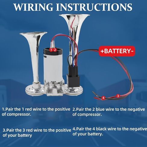 Upgraded 12V 600DB Air Horn Dual Trumpets, Super Loud Dual Electric Air Horns with Air Compressor, Air Horns for Vehicles Trucks, SUVs, Pickup, Lorries, Boats (Sliver) in Kuwait