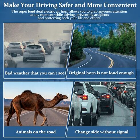 Upgraded 12V 600DB Air Horn Dual Trumpets, Super Loud Dual Electric Air Horns with Air Compressor, Air Horns for Vehicles Trucks, SUVs, Pickup, Lorries, Boats (Sliver) in Kuwait