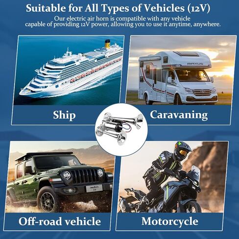 Upgraded 12V 600DB Air Horn Dual Trumpets, Super Loud Dual Electric Air Horns with Air Compressor, Air Horns for Vehicles Trucks, SUVs, Pickup, Lorries, Boats (Sliver) in Kuwait