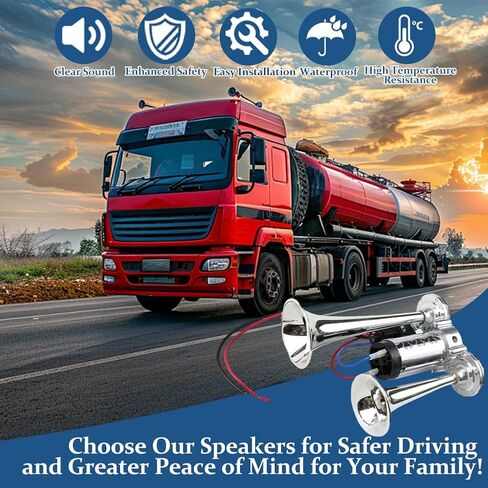 Upgraded 12V 600DB Air Horn Dual Trumpets, Super Loud Dual Electric Air Horns with Air Compressor, Air Horns for Vehicles Trucks, SUVs, Pickup, Lorries, Boats (Sliver) in Kuwait