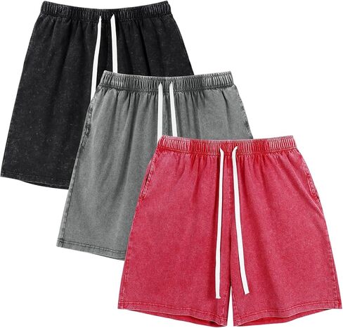 Gihuo Mens Sweat Shorts Cotton Athletic Shorts Vintage Acid Wash Drawstring Workout Shorts in Saudi Arabia