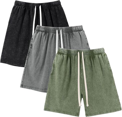Gihuo Mens Sweat Shorts Cotton Athletic Shorts Vintage Acid Wash Drawstring Workout Shorts in Saudi Arabia