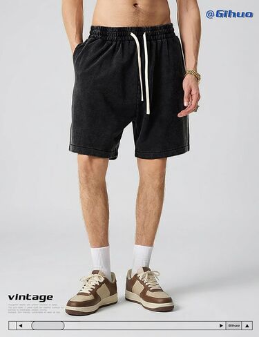Gihuo Mens Sweat Shorts Cotton Athletic Shorts Vintage Acid Wash Drawstring Workout Shorts in Saudi Arabia