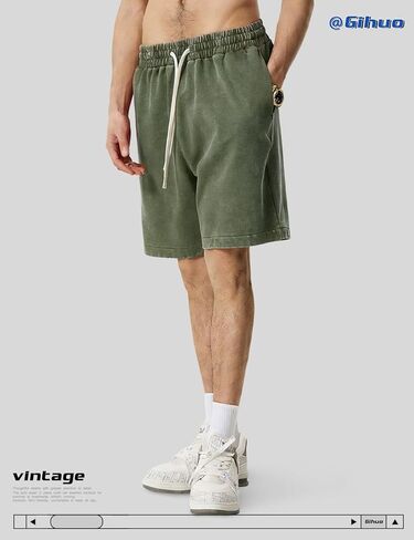 Gihuo Mens Sweat Shorts Cotton Athletic Shorts Vintage Acid Wash Drawstring Workout Shorts in Saudi Arabia