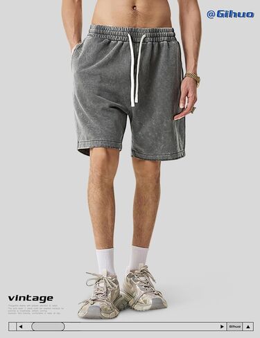 Gihuo Mens Sweat Shorts Cotton Athletic Shorts Vintage Acid Wash Drawstring Workout Shorts in Saudi Arabia